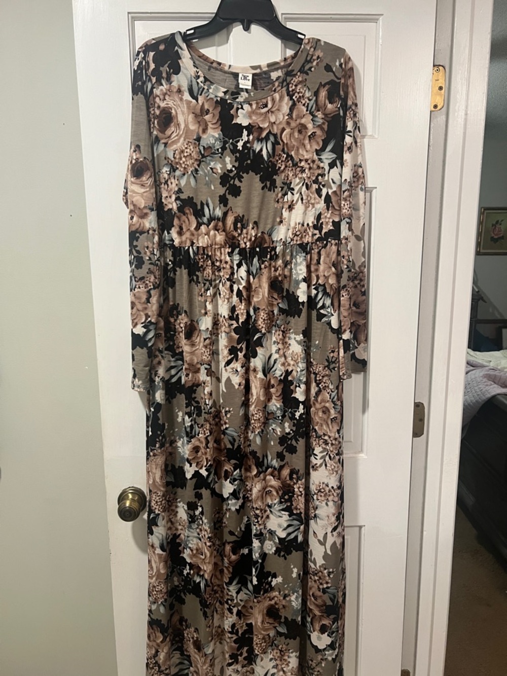 Sew In Love Taupe and Black Floral Maxi Dress